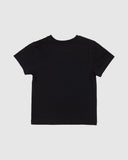 Unit Kids Track Tee in Black back view showing the relaxed straight kids silhouette drape and premium shoulder-to-shoulder structural seam stitching, sold by Point Break Cambridge local family surf shop at 63 Duke street.