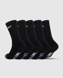 Unit Mens Cotton Crew Socks 5Pk in Black back view showing the supportive ribbed leg paneling construction and uniform premium seamless fit, sold by Point Break Cambridge local family surf shop at 63 Duke street.