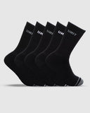 Unit Mens Cotton Crew Socks 5Pk in Black side profile view highlighting the comfortable contoured heel pocket shape and ankle support alignment, sold by Point Break Cambridge local family surf shop at 63 Duke street.