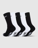 Unit Mens Cotton Crew Socks 5Pk in Multi colour assortment back view showing the supportive ribbed leg paneling construction and uniform premium seamless fit, sold by Point Break Cambridge local family surf shop at 63 Duke street.