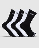 Unit Mens Cotton Crew Socks 5Pk in Multi colour assortment side profile view highlighting the comfortable contoured heel pocket shape and ankle support alignment, sold by Point Break Cambridge local family surf shop at 63 Duke street.