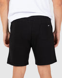 Unit Mens Boulevard Track Shorts in Black back view showing the clean rear pocket paneling setup and heavy duty premium fleece seam stitching layout, sold by Point Break Cambridge local family surf shop at 63 Duke street.