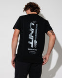 Unit Mens Kinetic Tee back view showing the relaxed straight silhouette drape and premium shoulder-to-shoulder structural seam stitching, sold by Point Break Cambridge local family surf shop at 63 Duke street.