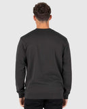 Unit Unisex Central Crew in Washed Black back view showing the relaxed straight fleece silhouette and premium double stitched structural shoulder panels, sold by Point Break Cambridge local family surf shop at 63 Duke street.