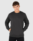 Unit Unisex Central Crew in Washed Black front view showing the comfortable classic crew neck design and bold front graphic logo print, sold by Point Break Cambridge local family surf shop at 63 Duke street.