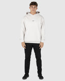 Unit Unisex Central Hoodie in Off White front view showing the comfortable pullover hood design spacious kangaroo pocket and bold front graphic logo print, sold by Point Break Cambridge local family surf shop at 63 Duke street.