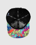 Unit Youth Remix Flat Peak Snapback Hat in Black side profile view showing the regular crown profile shape and stitched structural ventilation eyelets, sold by Point Break Cambridge local family surf shop at 63 Duke street.