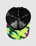 Unit Youth Trance Flat Peak Snapback Hat in Black side profile view showing the regular crown profile shape and stitched structural ventilation eyelets, sold by Point Break Cambridge local family surf shop at 63 Duke street.