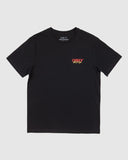 Unit Youth Division Tee in Black front view showing the comfortable ribbed crew neck and bold custom youth front graphic logo print, sold by Point Break Cambridge local family surf shop at 63 Duke street.