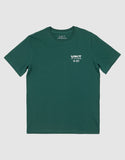 Unit Youth Major Tee in Forest Green front view showing the comfortable ribbed crew neck and bold custom youth front graphic logo print, sold by Point Break Cambridge local family surf shop at 63 Duke street.