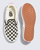 Kids Vans Classic Slip-On shoes with a checkerboard pattern on a white background, showing both the top and sole of the shoe.