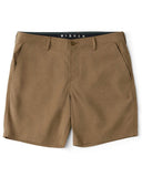 Vissla Canyons 25 Hybrid 18.5 Walkshort in Dark Khaki front view showing the structured waistband button closure and clean pocket entry, sold by Point Break Cambridge local family surf shop at 63 Duke street.