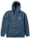 Front view of the Vissla Creators Commuter Eco pullover hoodie in Naval blue showing the performance kangaroo pocket.