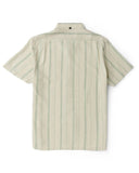 Vissla Lost Coast Short Sleeve Shirt in Vintage White back view showing the straight regular silhouette and clean shoulder yoke lines, sold by Point Break Cambridge local family surf shop at 63 Duke street.