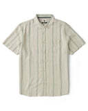 Vissla Lost Coast Short Sleeve Shirt in Vintage White front view showing the button up closure collared neck and single chest pocket, sold by Point Break Cambridge local family surf shop at 63 Duke street.