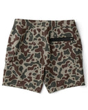 Vissla Roamer Cargo 18.5 Hybrid Boardshort in Camo print back view showing the clean rear pocket layout and durable premium seam stitching, sold by Point Break Cambridge local family surf shop at 63 Duke street.
