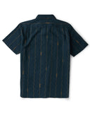 Vissla Round Up Short Sleeve Shirt in Midnight navy back view showing the straight regular silhouette and clean shoulder yoke lines, sold by Point Break Cambridge local family surf shop at 63 Duke street.