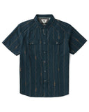 Vissla Round Up Short Sleeve Shirt in Midnight navy front view showing the button up closure collared neck and single chest pocket, sold by Point Break Cambridge local family surf shop at 63 Duke street.