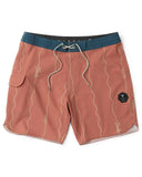 Vissla Roundup 17 Boys Boardshort in Retro Red front view showing the structured performance waistband lace closure and sleek logo patch, sold by Point Break Cambridge local family surf shop at 63 Duke street.