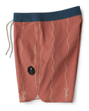 Vissla Roundup 17 Boys Boardshort in Retro Red side profile view showing the seventeen inch outseam youth hemline and comfortable performance fit, sold by Point Break Cambridge local family surf shop at 63 Duke street.