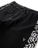 Vissla Sidewinder 17.5 Boardshort in Black close up view highlighting the premium recycled stretch fabric texture and durable branded drawcord construction, sold by Point Break Cambridge local family surf shop at 63 Duke street.