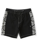 Vissla Sidewinder 17.5 Boardshort in Black front view showing the structured performance waistband lace closure and sleek logo patch, sold by Point Break Cambridge local family surf shop at 63 Duke street.