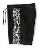 Vissla Sidewinder 17.5 Boardshort in Black side profile view showing the seventeen point five inch outseam hemline and functional side pocket placement, sold by Point Break Cambridge local family surf shop at 63 Duke street.