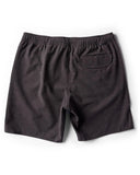 Vissla Solid Sets 17.5 Ecolastic Short in Black back view showing the regular straight fall and secure zippered rear pocket layout, sold by Point Break Cambridge local family surf shop at 63 Duke street.