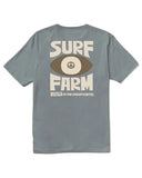 Vissla Tech Surf Farm Organic Blend Short Sleeve Tee in Blue Haze back view showing the relaxed straight silhouette and premium shoulder-to-shoulder seam stitching, sold by Point Break Cambridge local family surf shop at 63 Duke street.
