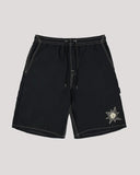 Volcom Boys Disturb Short Youth in Black front view showcasing the relaxed loose-fit silhouette, lightweight nylon fabric, comfortable elasticated drawcord waistband and practical front slash pockets, available at Point Break Cambridge surf shop at 63 Duke Street.