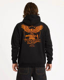 Back view of the men's Volcom Hammered hoodie displaying the large signature screenprint across the shoulders.