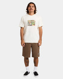 Volcom Mens Disturb Short 21 in Brown Stone front view showcasing the relaxed loose-fit silhouette, lightweight 100% nylon fabric, comfortable elasticated drawcord waistband, practical front slash pockets and signature Volcom Stone star print on the left leg, sold by Point Break Cambridge local family surf shop at 63 Duke Street.