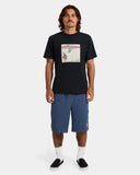 Volcom Mens Disturb Short 21 in Light Navy front view showcasing the relaxed loose-fit silhouette, lightweight 100% nylon fabric, comfortable elasticated drawcord waistband, practical front slash pockets and signature Volcom Stone star print on the left leg, sold by Point Break Cambridge local family surf shop at 63 Duke Street.