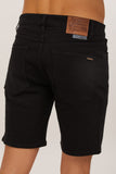 Back view of the black Volcom Solver Lite shorts displaying the rear pockets and embroidered Stone logo on the leg.