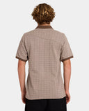 Volcom Stonelord Polo Shirt in Brown Stone back view showing the straight regular silhouette layout and premium shoulder yoke stitching, sold by Point Break Cambridge local family surf shop at 63 Duke street.