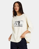 Volcom Womens Mirrorz Tee in Dirty White front view showing the comfortable ribbed crew neck and custom screen printed chest graphic logo print, sold by Point Break Cambridge local family surf shop at 63 Duke street.