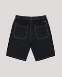 Volcom Boys Disturb Short Youth in Black back view highlighting the relaxed youth shorts silhouette, lightweight nylon construction, elasticated waistband and practical rear patch pocket design, available at Point Break Cambridge surf shop at 63 Duke Street.