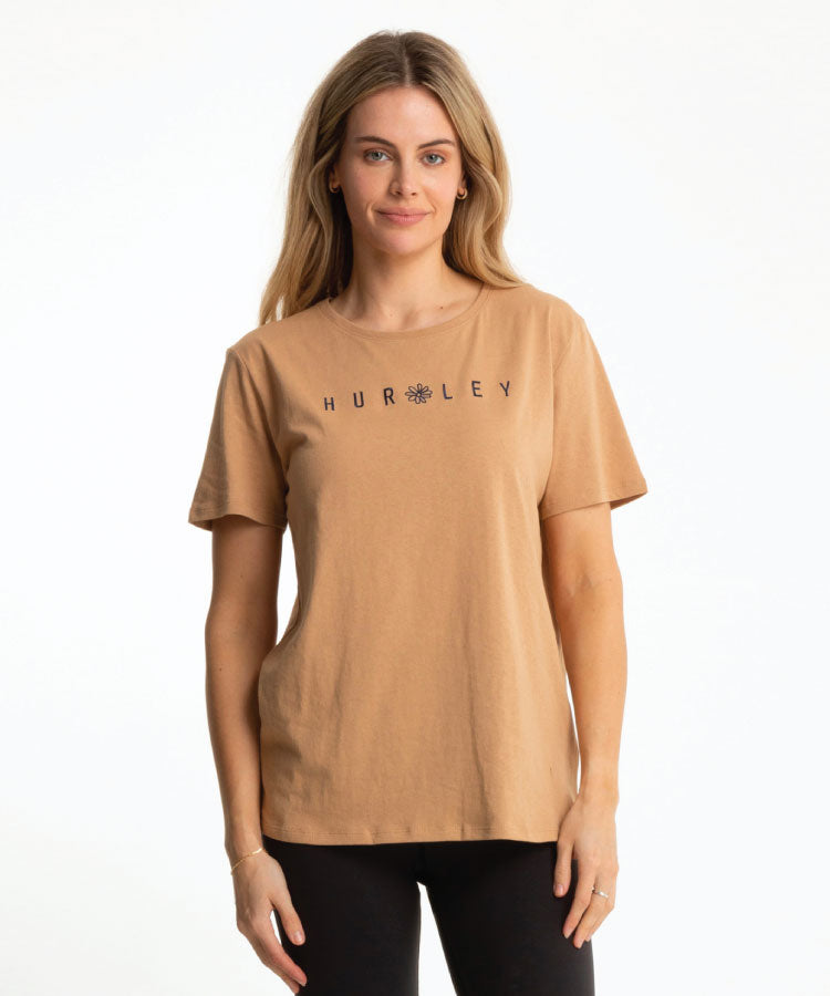 Hurley Flower Embroidered Womens Tee - Beige