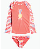 Roxy Girls 2-7 Little Pineapple Long Sleeve UPF 50 Rash Vest Set - Tea Rose Holiday Dreaming S
