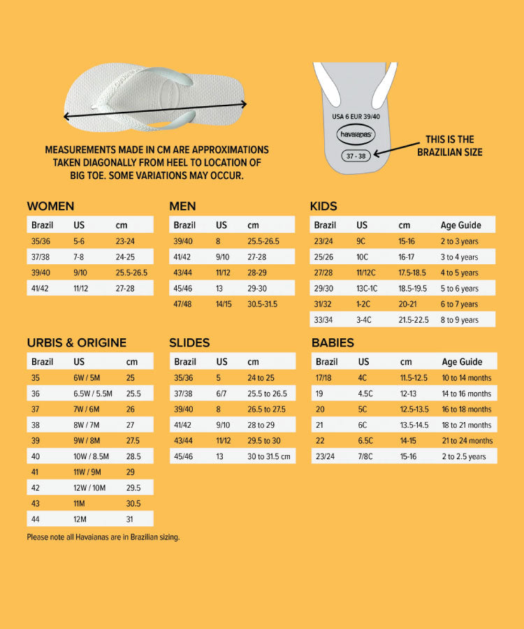 havaianas kids size guide