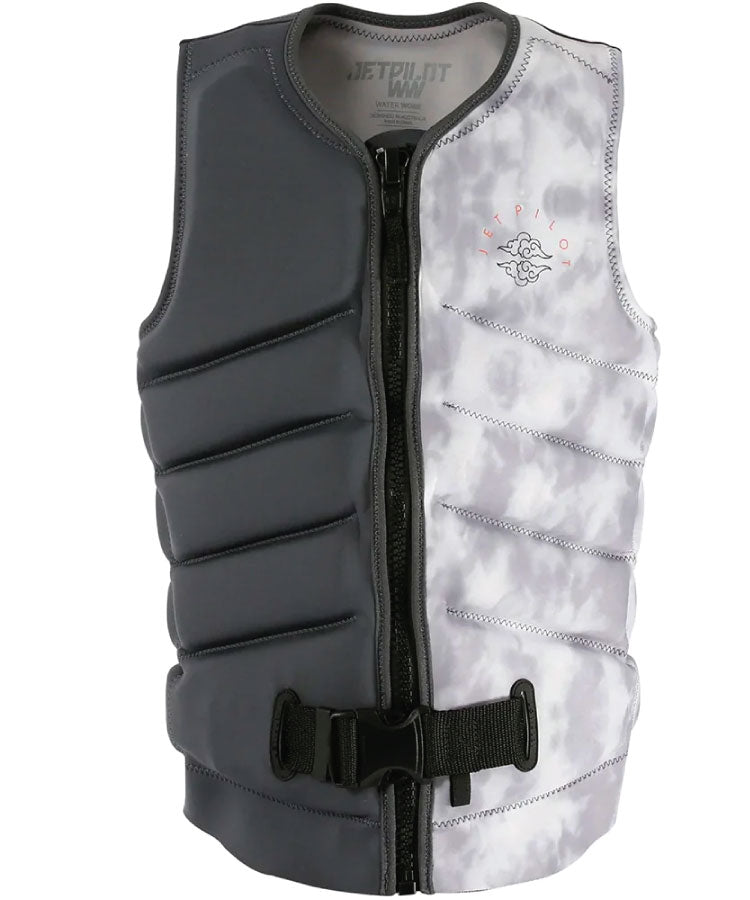 Jetpilot 2023 X1 Ladies Neo Vest Zahra Kell in charcoal color with tie-dye pattern, featuring a front zipper and a logo on the upper front.