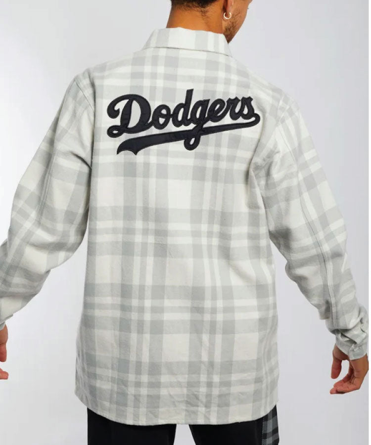 Majestic Split Check Dodgers Shacket - Optic White – Point Break NZ ...