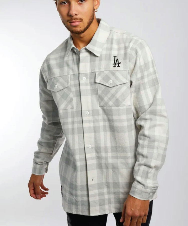 Majestic Split Check Dodgers Shacket - Optic White – Point Break NZ ...