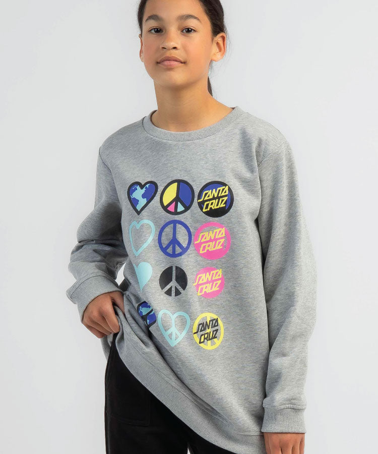 Santa Cruz Peace Dots Oversized Girls Crew Neck Grey Marle