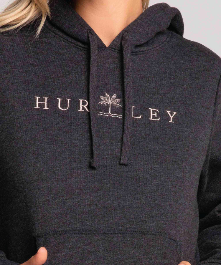 Hurley Smiley Embroidered Women's Fleece Hoodie - Black Heather