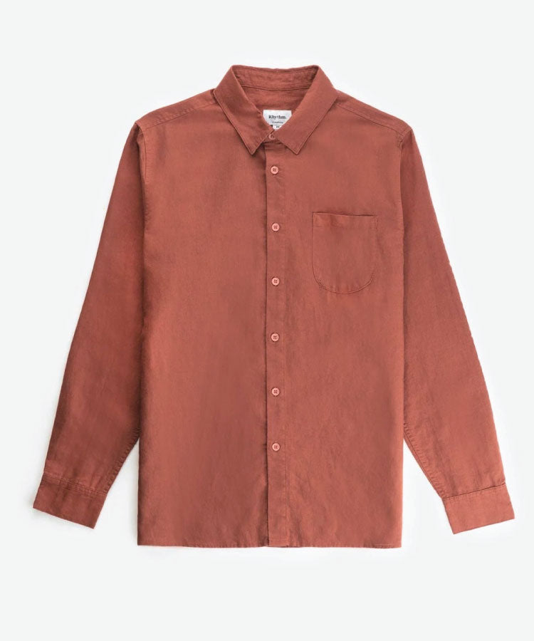 Rhythm Classic Linen LS Shirt - Baked Clay
