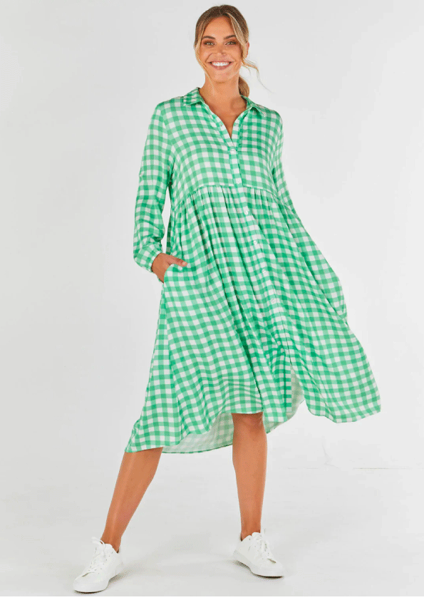 Betty Basics Bellamy Shirt Dress - Green Gingham