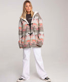 Front view of the Hurley women's trench jacket in Dark Grey Heather showing the toggle closure and attached hood.