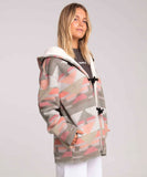 Side view of the Hurley women's trench jacket in Dark Grey Heather showing the toggle closure and attached hood.