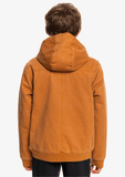 Back view of the Quiksilver Just Cool youth hooded jacket displaying the clean straight hem and active fit.